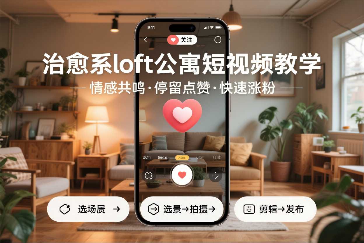 治愈系loft公寓短视频制作教学，情感共鸣引停留点赞关注，快速起号涨粉-副业心选