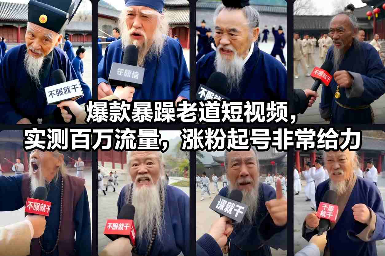 爆款暴躁老道短视频，实测百万流量，涨粉起号非常给力-副业心选