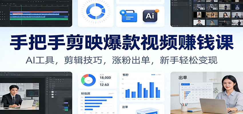 手把手剪映爆款视频赚钱课：AI工具，剪辑技巧，涨粉出单，新手轻松变现 - 副业心选-副业心选