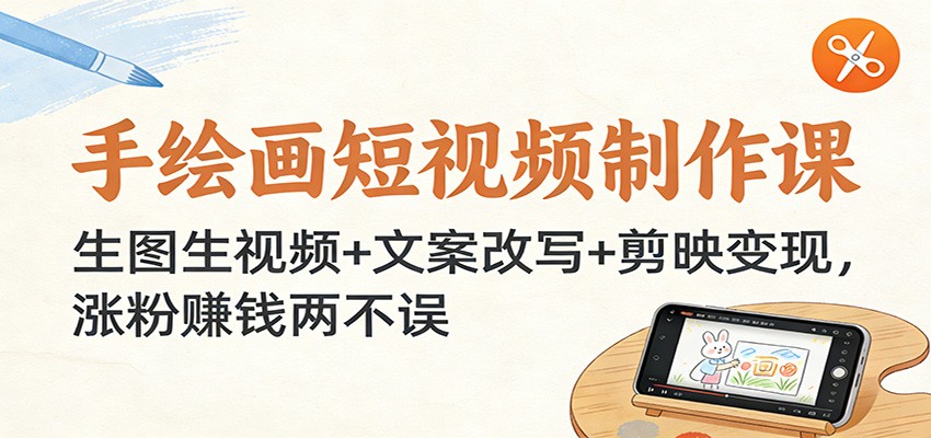 手绘画短视频制作课：生图生视频+文案改写+剪映变现，涨粉赚钱两不误-副业心选