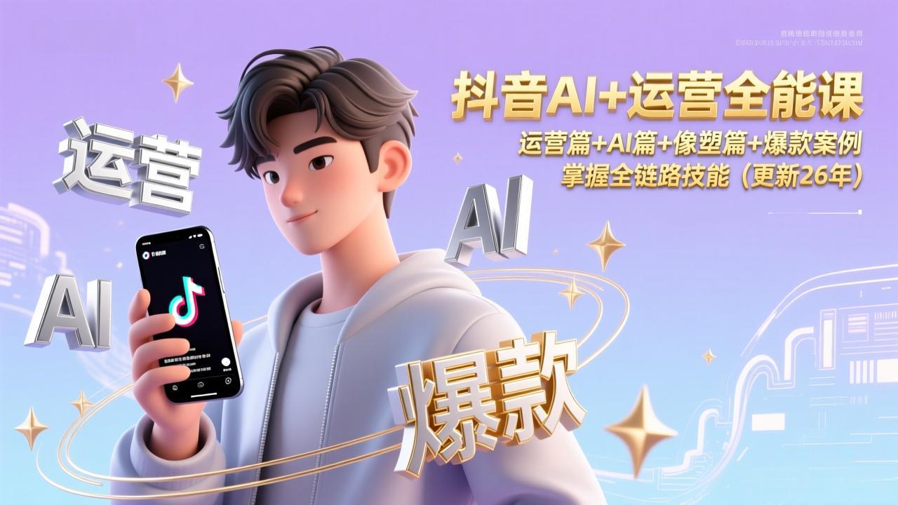 抖音AI+运营全能课，运营篇+AI篇+像塑篇+爆款案例，掌握全链路技能(更新26年-副业心选