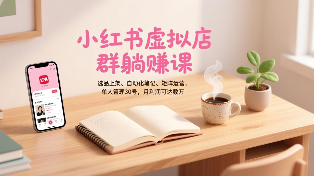 小红书虚拟店群躺赚课，选品上架、自动化笔记、矩阵运营，单人管理30号，月利润可达数万-副业心选