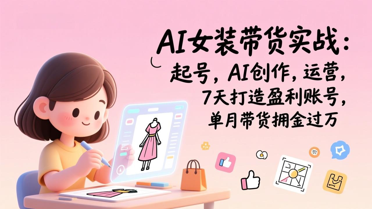 AI女装带货实战：起号，AI创作，运营，7天打造盈利账号，单月带货佣金过万 - 副业心选-副业心选