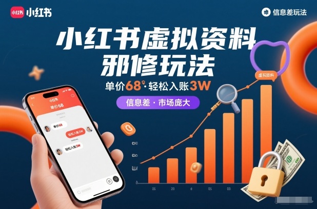 小红书虚拟资料邪修玩法，单价68，轻松入账3W，信息差玩法，市场庞大-副业心选