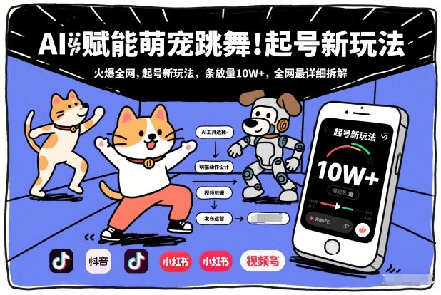 AI赋能萌宠跳舞，火爆全网，起号新玩法，条条播放量10W+，全网最详细拆解-副业心选