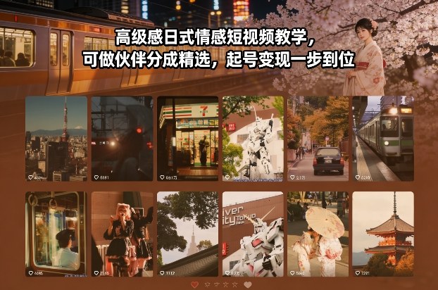 高级感日式情感短视频教学，可做伙伴分成精选，起号变现一步到位-副业心选