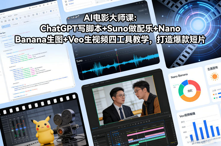 AI电影大师课：ChatGPT写脚本+Suno做配乐+Nano Banana生图+Veo生视频，打造爆款短片-副业心选