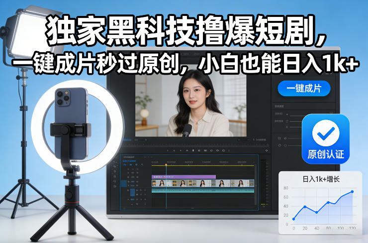 独家黑科技撸爆短剧，一键成片秒过原创，小白也能日入1k+【揭秘】-副业心选