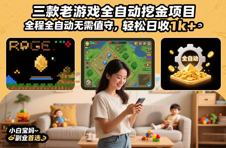 三款老游戏全自动挖金项目，全程全自动无需值守，轻松日收1k+，小白宝妈副业首选【揭秘】-副业心选