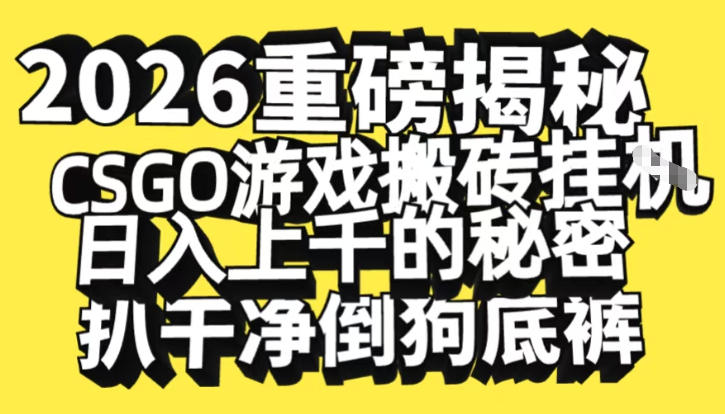2026开年重磅解密，CSGO游戏搬砖挂G日入1k+的秘密，把倒狗的底裤扒干【揭秘】-副业心选