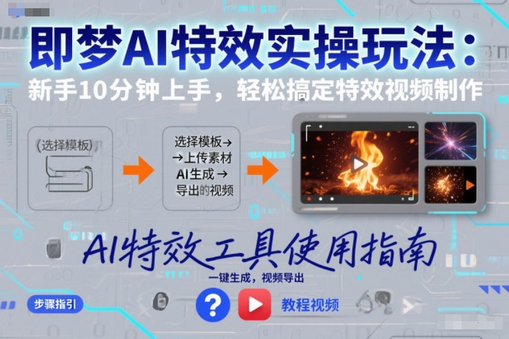 即梦AI特效实操玩法：新手10分钟上手，轻松搞定特效视频制作-副业心选
