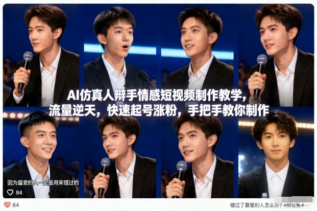 AI仿真人辩手情感短视频制作教学，流量逆天，快速起号涨粉，手把手教你制作-副业心选