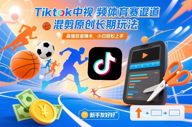 Tiktok中视频体育赛道混剪原创长期玩法，靠播放量賺米，小白轻松上手-副业心选