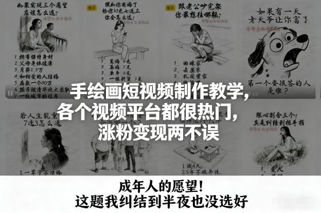 手绘画短视频制作教学，各个视频平台都很热门，涨粉变现两不误-副业心选