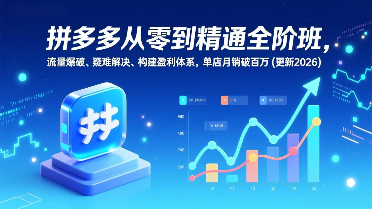 拼多多从零到精通全阶班，流量爆破、疑难解决，构建盈利体系，单店月销破百万(更新2026-副业心选