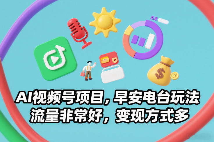 AI视频号项目，早安电台玩法，流量非常好，变现方式多-副业心选