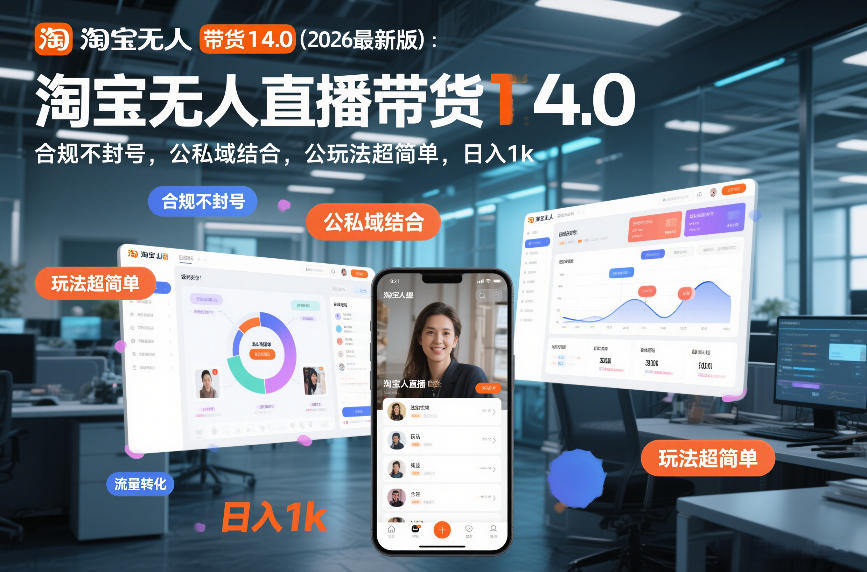 淘宝无人直播带货14.0(2026最新版)：合规不封号，公私域结合，玩法超简单，日入1k+【揭秘】-副业心选