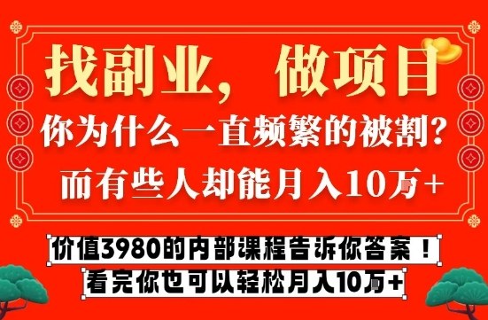 价值3980的网创内部课程，告诉你互联网创业月入10个W的秘密【揭秘】-副业心选