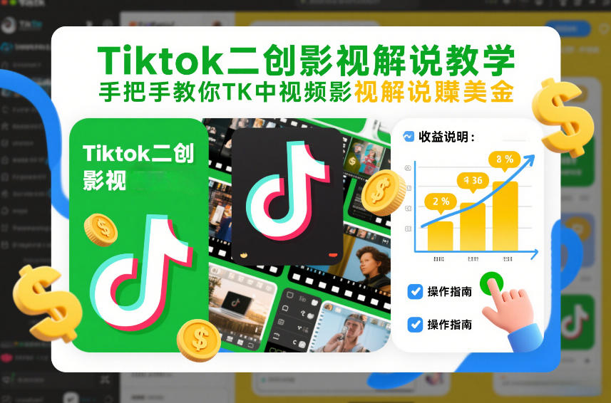 Tiktok二创影视解说教学，手把手教你TK中视频影视解说賺美金(更新26年1月)-副业心选