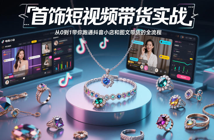 首饰短视频带货实战，从0到1带你跑通抖音小店和图文带货的全流程-副业心选