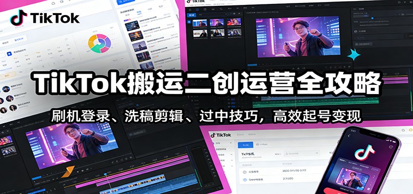 TikTok搬运二创运营全攻略：刷机登录、洗稿剪辑 、过中技巧，高效起号变现-副业心选