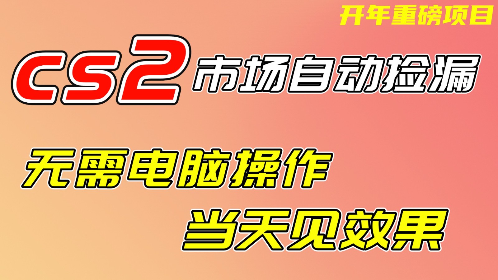 CS2市场挂机项，无需电脑操作，无需进入游戏，当天见效果，支持任何形式验证-副业心选