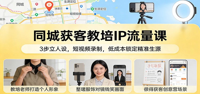 同城获客教培IP流量课：3步立人设，短视频录制，低成本锁定精准生源-副业心选