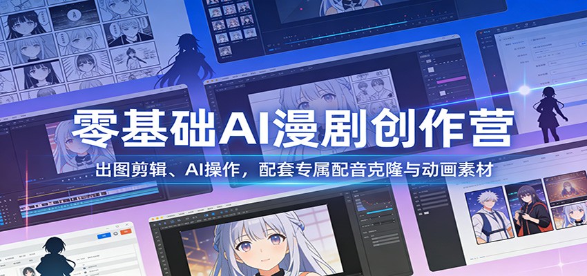 零基础AI漫剧创作营：出图剪辑、AI操作，配套专属配音克隆与动画素材-副业心选