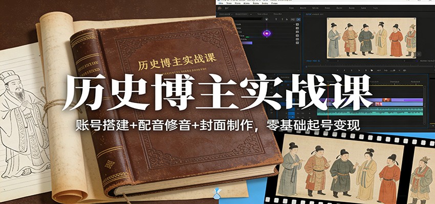 历史博主实战课：账号搭建+配音修音+封面制作，零基础起号变现-副业心选
