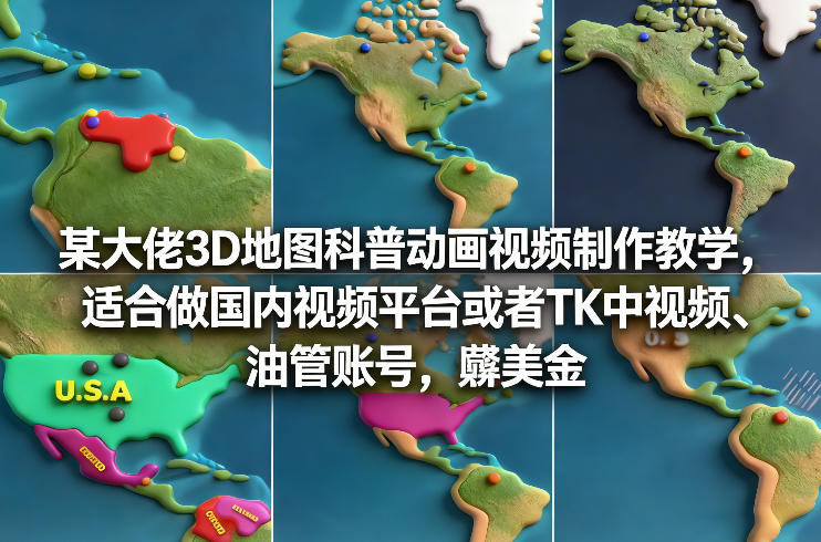 某大佬3D地图科普动画视频制作教学，适合做国内视频平台或者TK中视频、油管账号，賺美金-副业心选