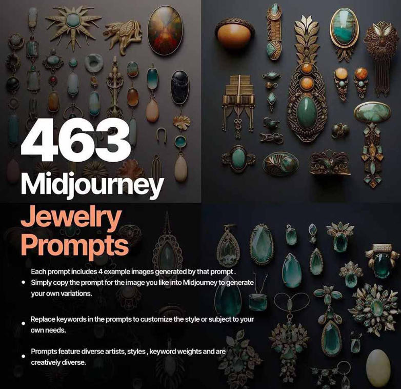 图片[2]-460+专业Midjourney珠宝摄影AI提示词戒指，项链-耳环-手链-宝石等，立即开始创作珠宝艺术 - 副业心选-副业心选