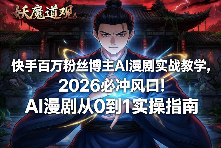 快手百万粉丝博主AI漫剧实战教学，2026必冲风口！AI漫剧从0到1实操指南-副业心选