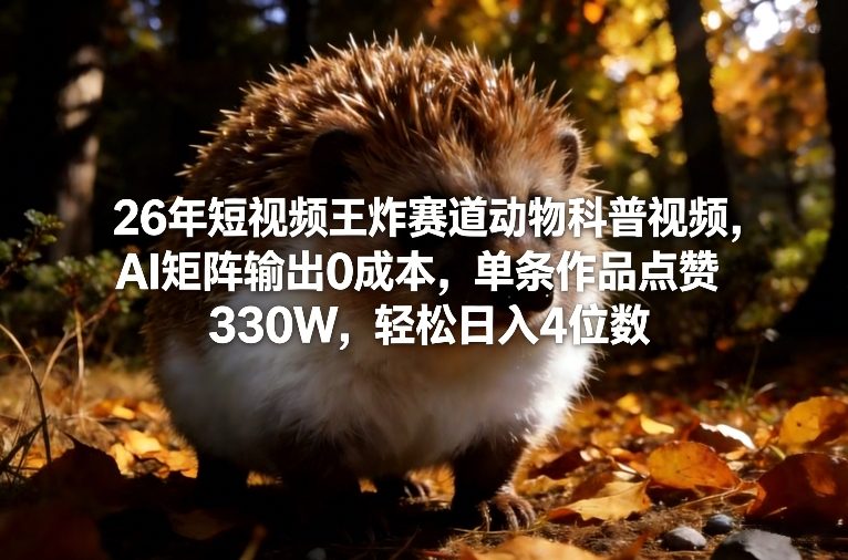 26年短视频王炸赛道动物科普视频，AI矩阵输出0成本，单条作品点赞330W，轻松日入4位数-副业心选