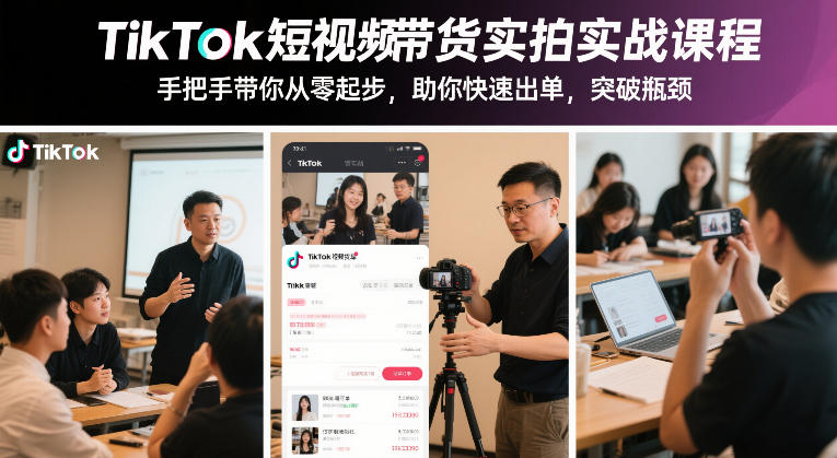 TikTok短视频带货实拍实战课程，手把手带你从零起步，助你快速出单，突破瓶颈-副业心选