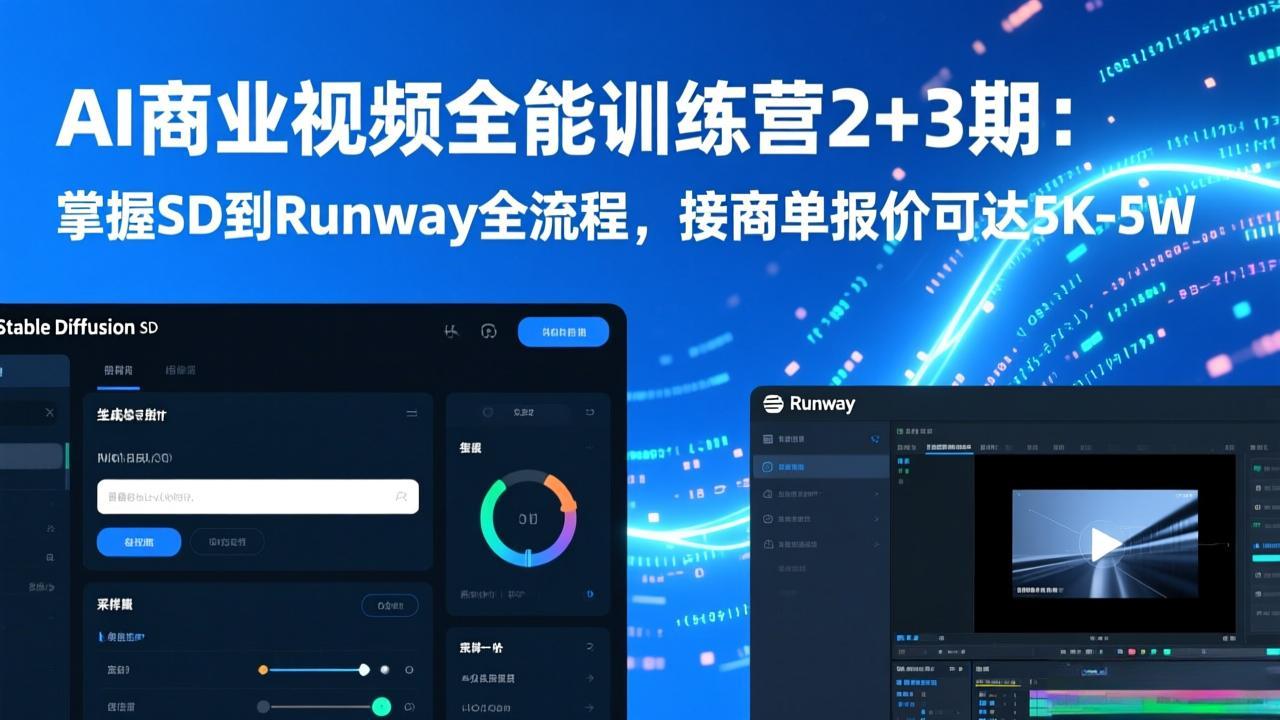 AI商业视频全能训练营2+3期：掌握SD到Runway全流程，接商单报价可达5K-5W-副业心选