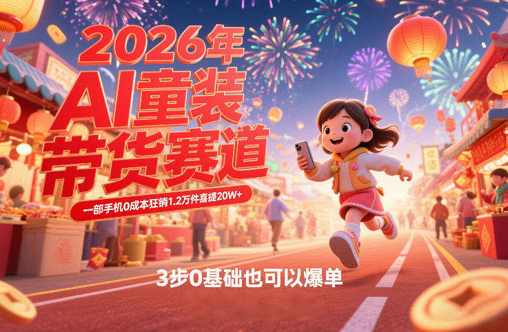 AI童装新春带货赛道，一部手机0成本狂销1.2万件喜提20W+，3步0基础也可以爆单 - 副业心选-副业心选