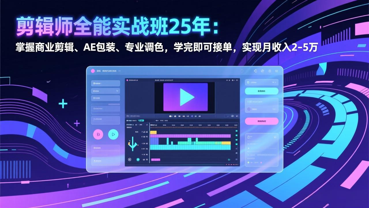 剪辑师全能实战班25年：掌握商业剪辑、AE包装、专业调色，学完即可接单，实现月收入2-5万-副业心选