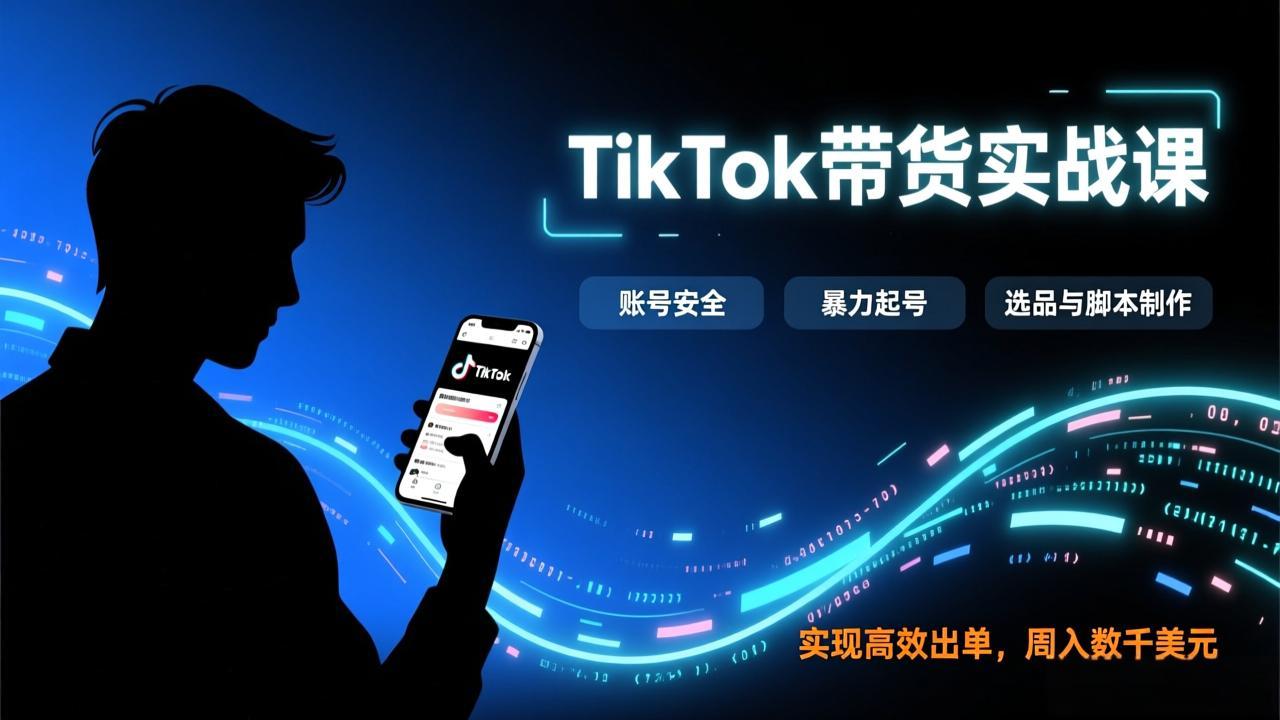 TikTok带货实战课，涵盖账号安全、暴力起号、选品与脚本制作，实现高效出单，周入数千美元-副业心选