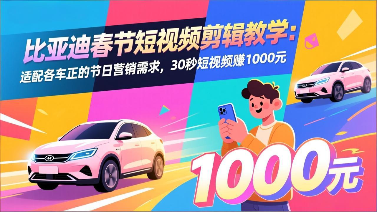 比亚迪春节短视频剪辑教学：适配各车企的节日营销需求，30秒短视频赚1000元-副业心选