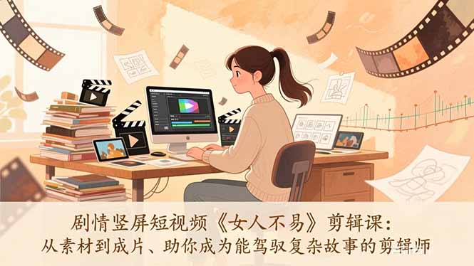 剧情竖屏短视频《女人不易》剪辑课：从素材到成片、助你成为能驾驭复杂故事的剪辑师-副业心选