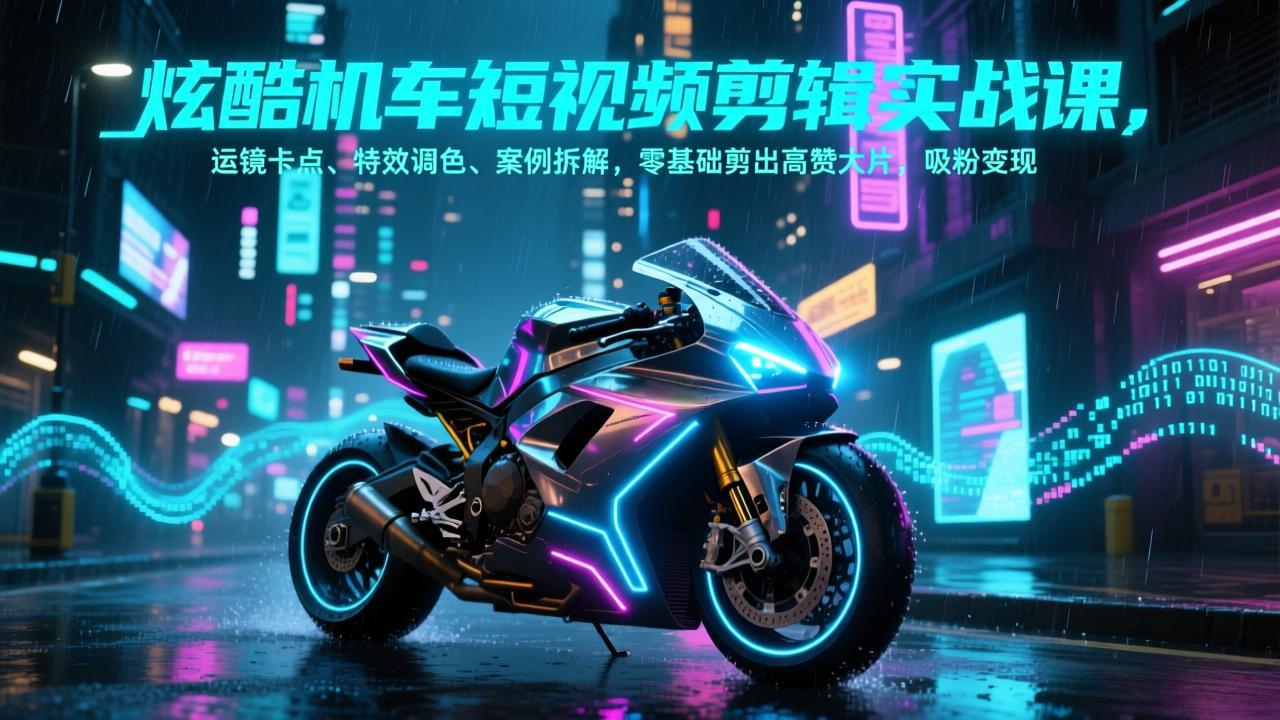炫酷机车短视频剪辑实战课，运镜卡点、特效调色、案例拆解，零基础剪出高赞大片，吸粉变现-副业心选