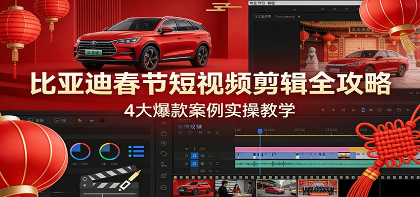 比亚迪春节短视频剪辑全攻略，4大爆款案例实操教学-副业心选