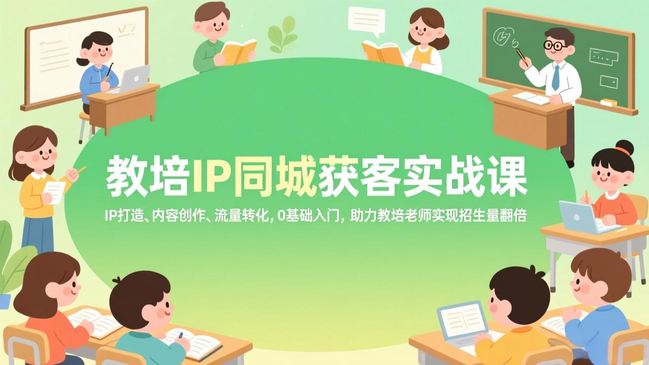 教培IP同城获客实战课，IP打造、内容创作、流量转化，0基础入门，助力教培老师实现招生量翻倍-副业心选