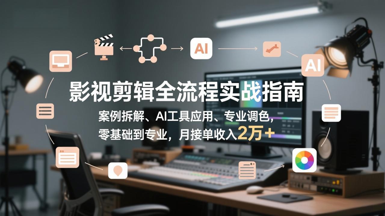影视剪辑全流程实战指南，案例拆解、AI工具应用、专业调色，零基础到专业，月接单收入2万+-副业心选