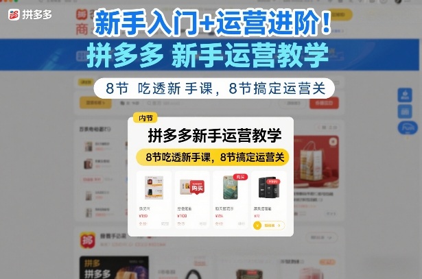 新手入门+运营进阶！拼多多新手运营教学，8节吃透新手课，8节搞定运营关-副业心选