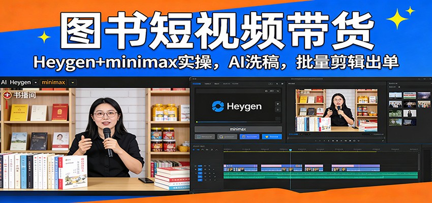 图书短视频带货：Heygen+minimax实操，AI洗稿 ，批量剪辑出单-副业心选