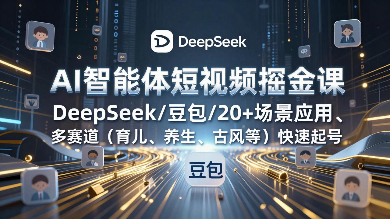 AI智能体短视频掘金课，DeepSeek/豆包/20+场景应用、多赛道(育儿、养生、古风等-副业心选