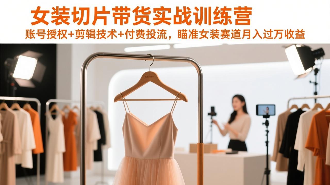 女装切片带货实战训练营，账号授权+剪辑技术+付费投流，瞄准女装赛道月入过万收益-副业心选