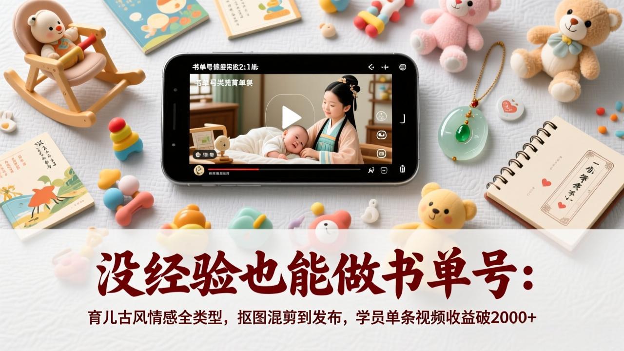 没经验也能做书单号：育儿古风情感全类型，抠图混剪到发布，学员单条视频收益破2000+-副业心选