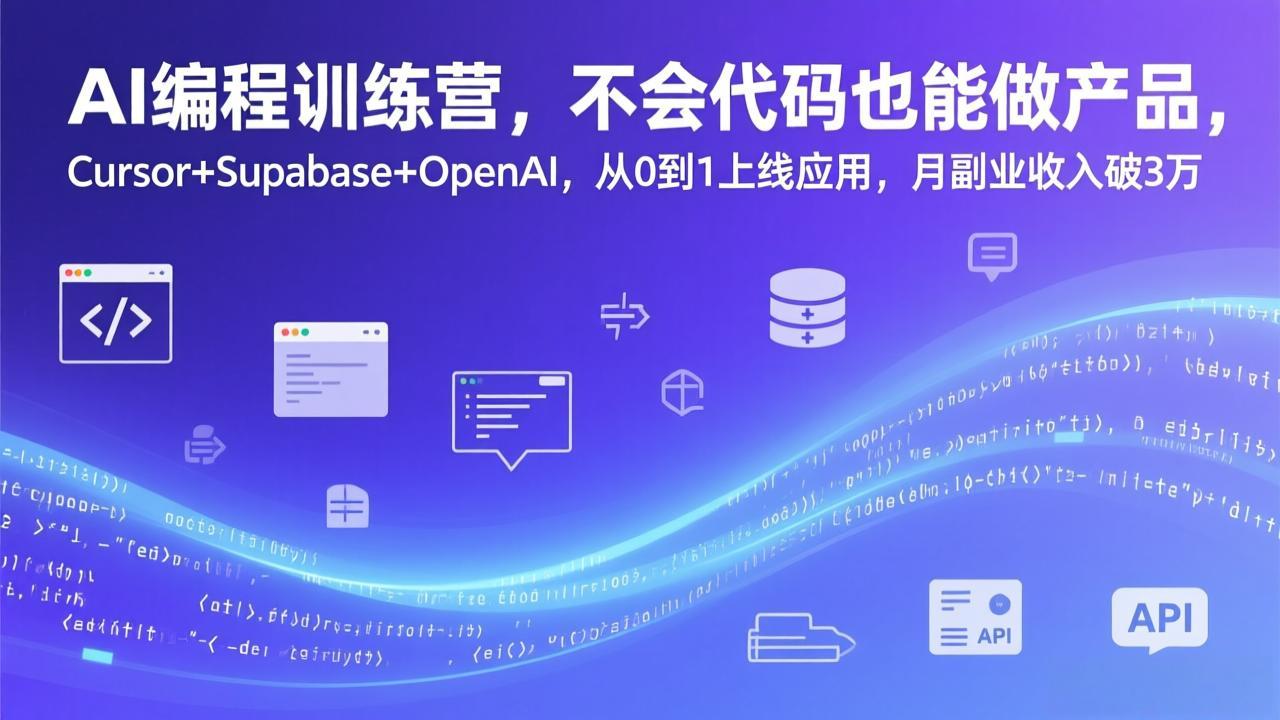 AI编程训练营，不会代码也能做产品，Cursor+Supabase+OpenAI，从0到1上线应用，月副业收入破3万-副业心选